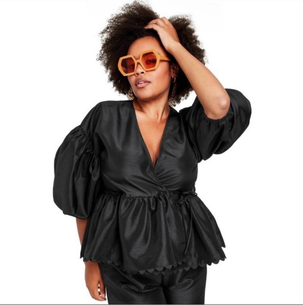 Kika Vargas for Target Scalloped Hem Puff Sleeve Wrap Top - Picture 2 of 16